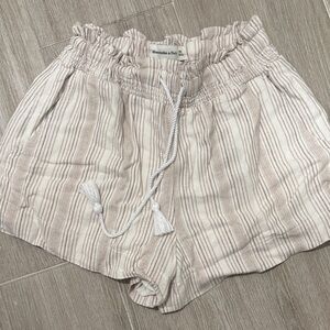 Abercrombie & Fitch Cream and Taupe Striped High-Waist Shorts
